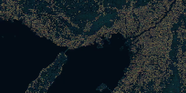 夜の地図で建物の灯りが輝いている様子
